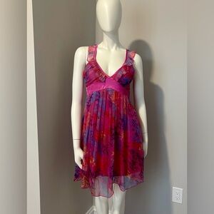 Vibrant Pink Floral Mini Dress